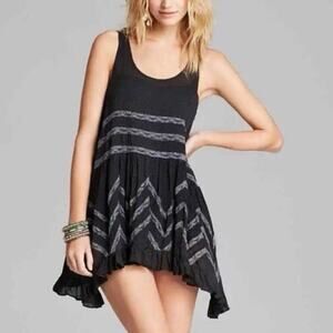 Free People Intimately Free Black Dot Lace Voile Trapeze Tunic Mini Dress Sz XS